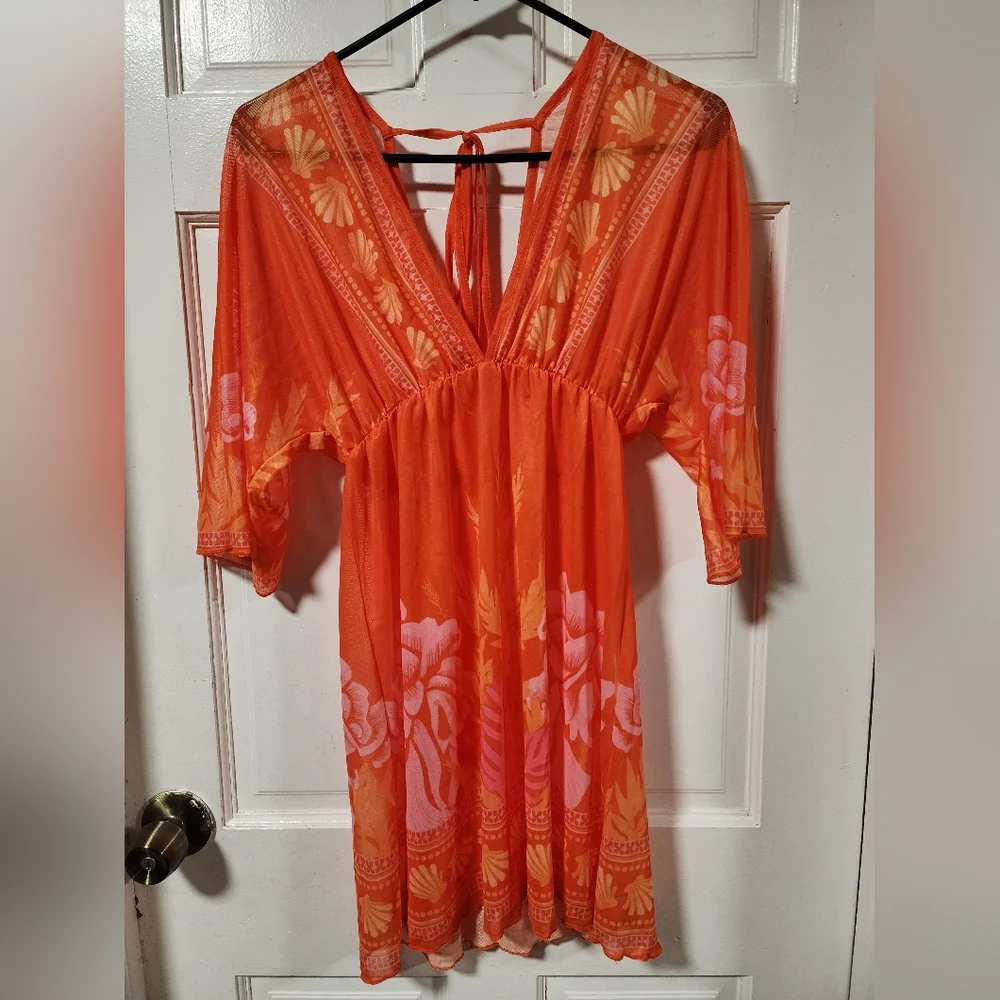 Floral Orange Swim Coverup - Picture 3 of 4